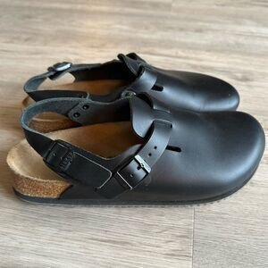 Birkenstock Kay SL Professional Solid Black Leather Clog Slingback Sz 40 Narrow